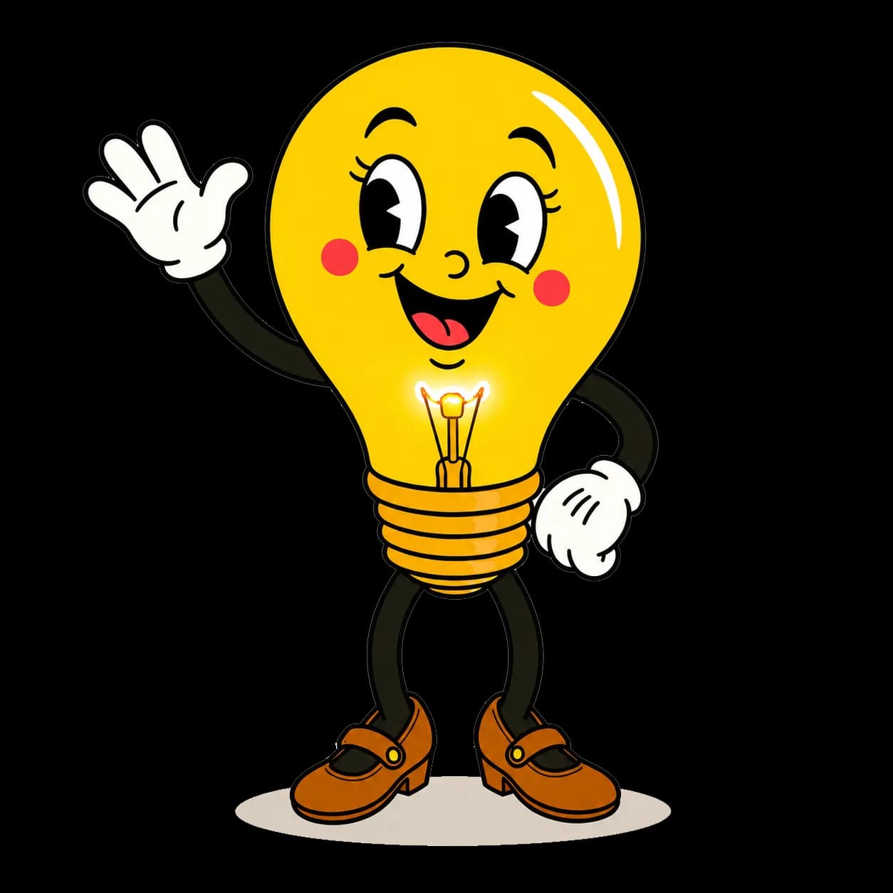 Lumi the Lightbulb mascot waving hello